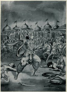 Abhimanyu vecht alleen in de Chakravyuha door Ramanarayanadatta astri